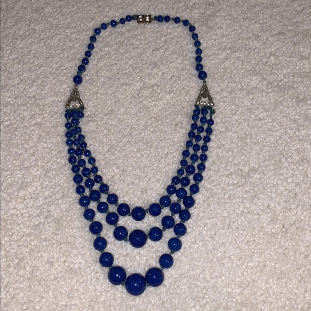 Vintage 3 tiered beaded necklace with rhinestones
